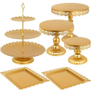 uyoyous Gold Cake Stand Set 6 Pcs Cupcake Stand Metal Cake Stand Gold Dessert Table Display Set for Wedding, Birthday, Anniversary, Baby Shower, Party, Halloween, Thanksgiving
