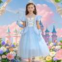 Princess Cinderella Costume for Girls Kids Cosplay Dress Carnival Halloween Party Outfit (Blue)
