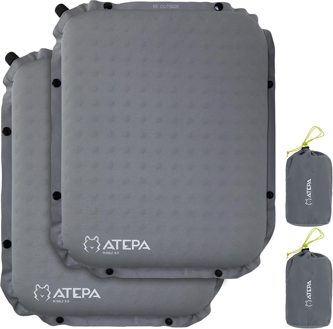 ATEPA Inflatable Stadium Seat Cushion, Self-Inflating Memory Foam Stadium Seats Bleacher Seat Chair Cushion Pad for Airplane Travel Backpacking Sports Events (Xl 2 Pack Grey)