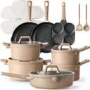 CAROTE 19pcs Nonstick Cookware Set, Pots and Pans Set Non Stick, kitchen Cooking Set, Premium Induction Cookware, Frying pan, Large Capacity Granite, Brown