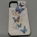 UEEBAI Wallet Case for iPhone 14 with Card Holders, PU Leather Cover Kickstand RFID Blocking Double Magnetic Clasp Rilievo Flower Shockproof Flip Case for Women Girls - Blue Butterfly