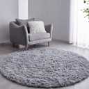 FJZFING Grey Round Rug Ultra-Soft Plush Modern 6x6 Circle Area Rug for Kid's Bedroom, Fluffy Shag Circular Rug for Nursery Room, Non-Slip Home Decor Cute Grey Carpet for Teen's Room