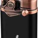 XIFEI Cigar Lighter 4 Jet Flame Torch Lighter with Cigar Holder, Windproof Rocker Arm Lighter Adjustable Flame, Refillable Butane Lighter Smoking Lighters Gift for Men (Bronze)