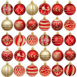 30 Pcs Christmas Red Gold Balls Ornaments in15 Styles,2.36'' Shatterproof Christmas Ball Ornament,Hand-Painted Ornament Bulk for Christmas Tree for Christmas Tree Decor Holiday (Blue)