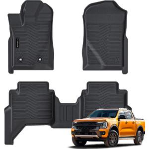 Auxko All Weather Floor Mats Fit for Ford Ranger 2026 2025 2024 TPE Rubber Liners Set Ranger Accessories All Season Guard Odorless Anti-Slip Floor Mats
