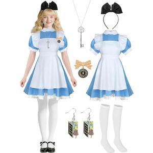 Angelaicos Women French Lolita Maid Apron Costume Dress Halloween Cosplay Party Outfits with Accessories 2XL