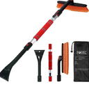 FOVAL 47.2" Extendable Snow Brush and Wider Ice Scraper (4.73" Width) with 360° Pivoting Brush Head, Snow Removal Tool Car Brush with Comfortable Foam Grip for Car Windshield, Trucks, SUVs