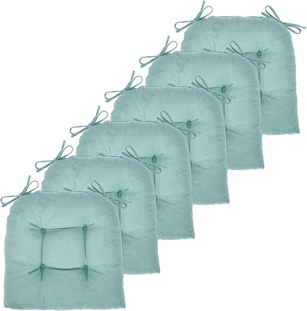 Chair Cushion, Chair Cushions for Dining Chairs, Chair Pads and Mat with Ties for Indoor Kitchen Seat and Desk (Aqua Blue, 6 Count - 17 x 16 in)