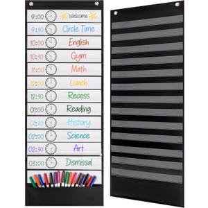 Essex Wares - 13 Pocket Daily Schedule Pocket Chart, Ultra-Durable Visual Schedule for Kids - Easy to Use, Reusable Daily Schedule for Kids - Reversible Chart for Sentence Strips