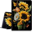 Sunflowers Butterfly Case for All-New Kindle Fire HD 10 Tablet 10.1" (13th Generation, 2023 Release), PU Leather Folding Stand Cover with Multi-Viewing Angles Auto Sleep & Wake