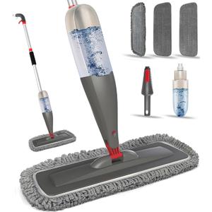Spray Mop for Floor Cleaning with Washable Pads, Microfiber Wet Mops with 800 ml Refillable Bottle,Reusable Dust Mops with Sprayer for Hardwood Laminate Vinyl Tile Cleaning, Gray