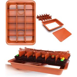 Brownie Pan with Dividers Baking Tray All Edges-Only - Bite Size Baking Steel Corner Brownies Pan with Cutter, Makes 18 Pre-cut Brownies Perfect All at Once - 12 X 8 X 1.6 Inches (Red)