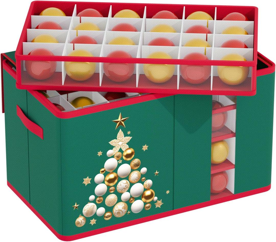 Ornament Storage Box for Christmas Ornament Storage Containers Heavy-Duty Ornament Holder with Adjustable Dividers Stores up to 96 Ornaments large ornament boxes for storage Holiday Decor