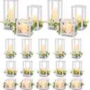 Hushee 15 Set 45 Pcs Wooden Wedding Lantern Centerpiece Wooden Candle Lantern Set Rustic Holder for Wedding Table Decoration Farmhouse for Christmas Party(White)