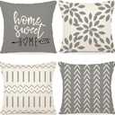 YCOLL Pillow Covers 18x18 Set of 4Modern Sofa Throw Pillow Cover, Decorative Home Outdoor Linen Fabric Geometric Pillow Case for Couch Bed CarGray