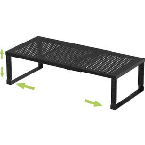 Expandable adjustable stackable kitchen organizer, spice rack,Metal Pantry Storage Shelves Racks,Counter Shelf for Cabinets, Countertop, Cupboard(1 PACK/LARGE/BLACK) (10.24"D x 16.6"~26.5"W x 6.1"/7.5"H, 1 Pack/Black)