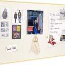 Lightomorrow Bulletin Board 30 x 20 inches, Oatmeal White Pin Board Vision Board, Golden Aluminum Framed Fabric Cork Board with 10 Push Pins