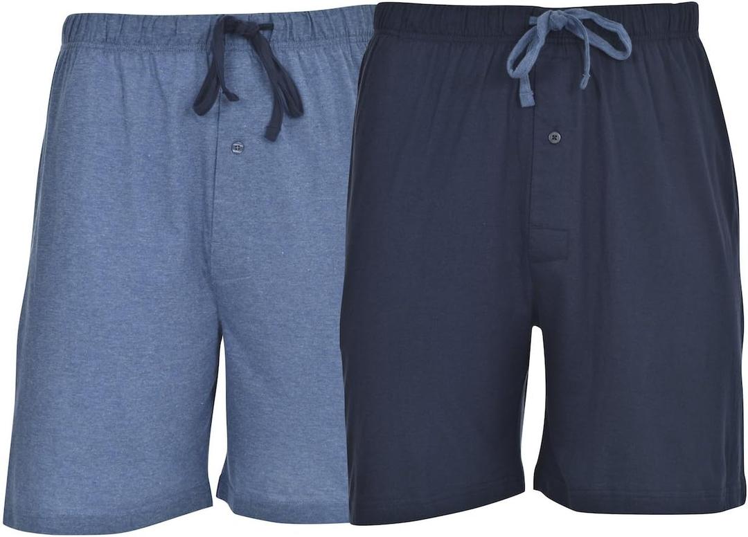 Hanes Men's 2 Pack Jersey Cotton Knit Tagless Sleep & Lounge Drawstring Shorts, Chambrey Blue Heather/ Bright Navy, 5X-Large