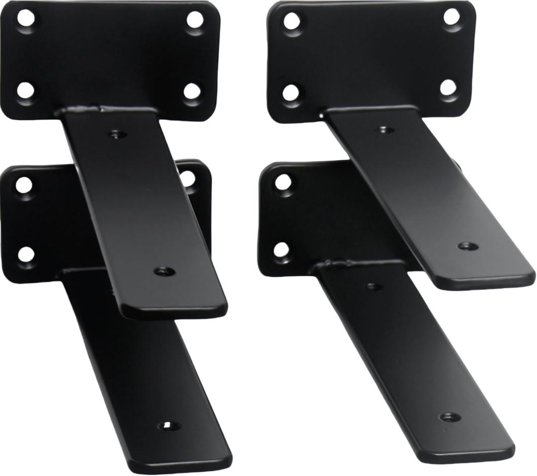 4 Pack - 7 inch Black Hidden L Shelf Bracket (1/5 Inch Thicked) Iron Floating Shelf Brackets Rustic Industrial Metal Brackets for Shelf Support