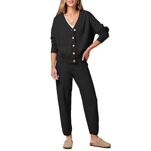 ANRABESS Women 2 Piece Outfits Waffle Knit Long Sleeve Cardigan Set Casual Sweater Pants Lounge Sets 2024 Fall Clothes, Size XL
