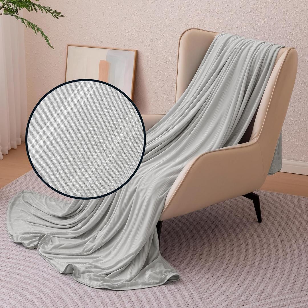 Amazon Basics Striped Cooling Blanket for Hot Sleepers, Reversible Lightweight Thin Throw Blanket for Bed, Couch and Sofa, Queen (90" x 90"), Gray Striped
