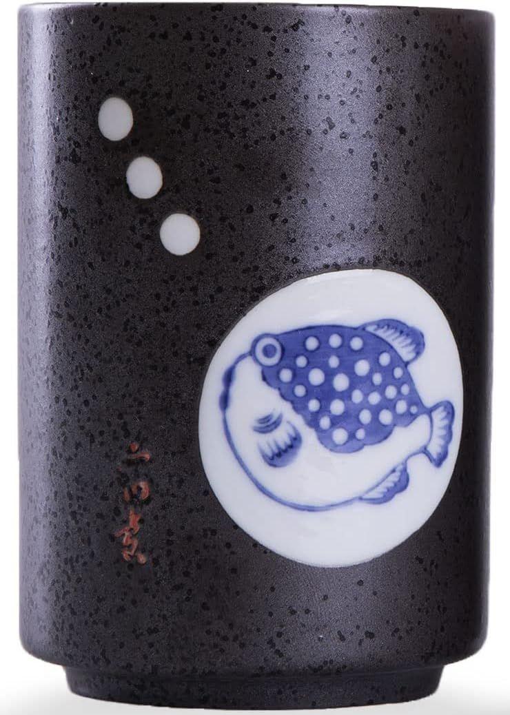 WHJY 10oz Transitional Chinese/Japanese style Handle-less Ceramic Tea cups teacup, Puffer Patter