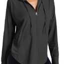 Fisoew Womens Athletic Jacket Hoodie Zip Up Cropped Lightweight Jackets UPF 50+ Sun Protection Long Sleeve Workout Shirt (Black,XL)