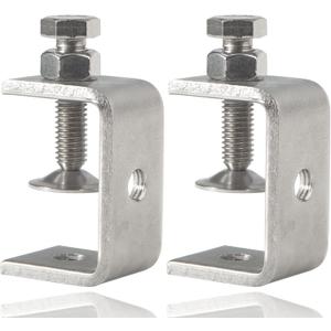 Stainless Steel C Clamps Small 1 1/2 Inch for Mounting, Heavy Duty U Clamps for Metal Working, Mini Desk Clamp with Stable Wide Jaw Opening & Protective Pads/I-Beam Design (2pcs)