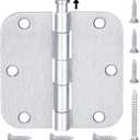 TICONN 48-Pack 3.5 Inch Door Hinges with 5/8" Radius Corner, 3-1/2 x 3-1/2 Inch Iron Bifold Residential Doors Hardware (5/8" Radius Corner, Satin Chrome, 48 Pack)