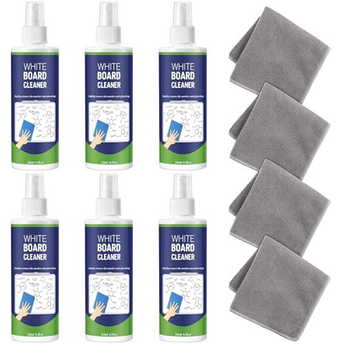 Dansib 6 Pack Whiteboard Cleaner Spray 8.5oz Dry Erase Board Cleaner with 4 Cloths Non Toxic Dry Erase Cleaner Removes Stubborn Marks from Whiteboards