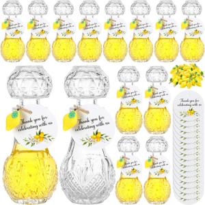 Chuangdi 16 Sets Mini Limoncello Glass Bottles Limoncello Bottles with Labels 1.7 oz Lemon Pendants Lemon Party Favors for Homemade Brewing Wedding Baby Shower Gifts(Classic)