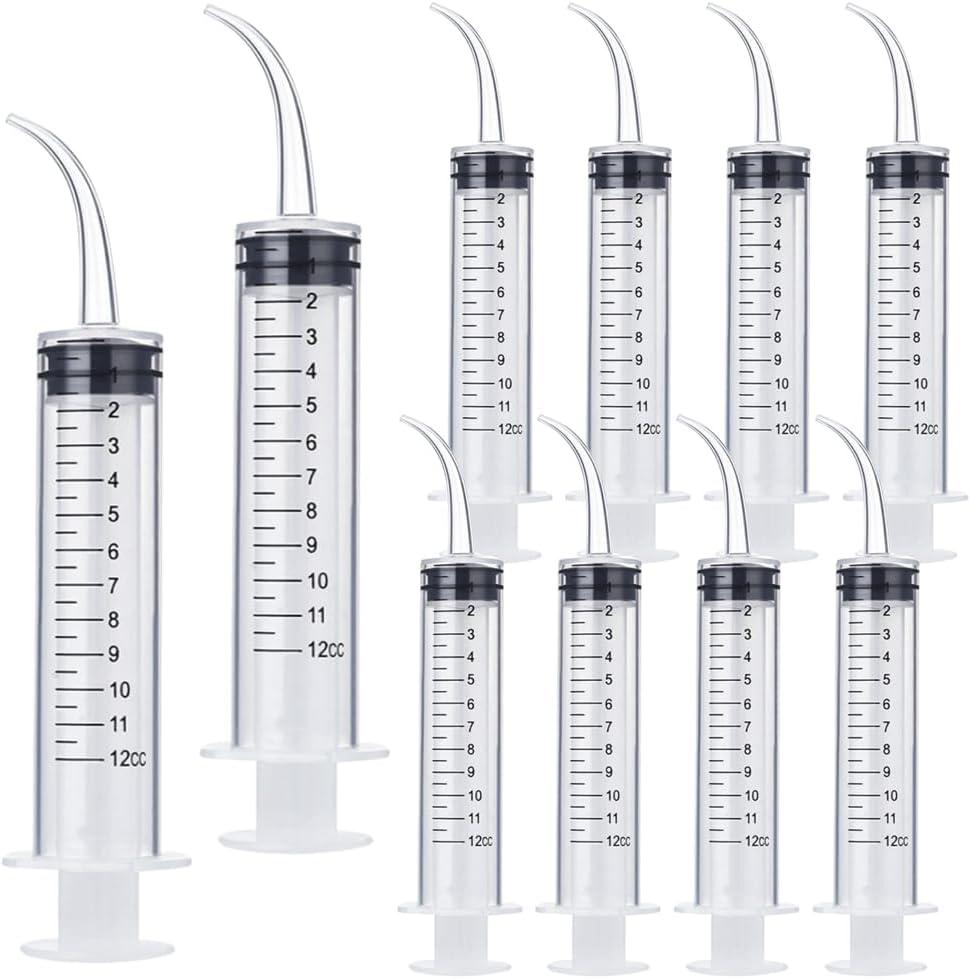 Wisdom Teeth Syringe, 10 Pack Irrigation Dental Syringes with Measure Scale & Curved Tip for Dental Care Liquid Oral Tonsil Stone