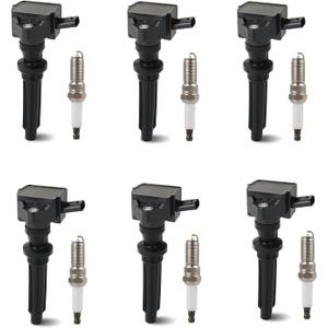 JDMON UF730 6PCS Ignition Coils Pack and Spark Plug Compatible with Land Rover Discovery 2017-2020, LR4 2014-2016 Range Rover Sport 2014-2019, Range Rover Velar 2018-2020 Replacement for LR035548