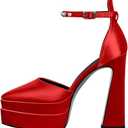 onlymakerheels Women’s Double High Chunky Platform Pointed Closed Toe Chunky Heels Ankle Strap Rhinestone Pumps Shoes for Dress Wedding Party Size 38