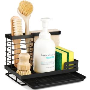 Sinnsally Sponge Holder for Kitchen Sink Caddy,Sink Organizer Rack with Dish Brush Holder & Drain Tray,Rustproof 304 Stainless Soap Dispenser Storage for Kitchen Organization Accessories & Decorations