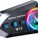 Motorcycle Helmet Wireless Headset Speakers with Hifi Sound,Noise Cancellation,25 Hours Battery Life,Boom Mircrophone,Easy to Install Use with Golves,IPX6 Waterproof,Voice Assistant,Link 2 Devices,FM
