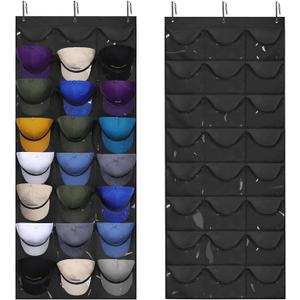 Dofilachy Hat Organizer Racks for Baseball Caps, Visible Hat Holder Rack for Wall Door with 3 Hooks, 24 Deep Pockets