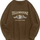 ZAFUL Men's Graphic Sweatshirts Long Sleeve Crewneck Vintage Printed Streetwear Casual Drop Shoulder Pullover Tops, Brown 