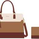 LOVEVOOK Laptop Tote Bag for Women,Leather Work Bag, Waterproof Business Teacher Bag,Large Computer Handbag Purse Briefcase,Office Gifts for Women (15.6 Inch, White/Brown)