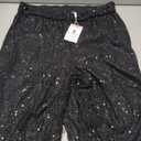 ODIZLI Womens Wide Leg Sparkle Sequin Pants Elastic High Waisted Bling Glitter Dance Pants (Large, Black)