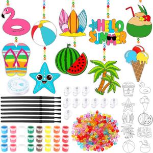 Sonwyoung 30 Sets Summer Suncatchers Craft Kits, Summer Beach Fruit Window Art Stained Glass Sun Catcher Kits Make Your Own Painting Ornaments for Adult Craft Party Art Activities
