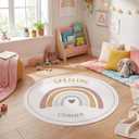 Dunzy Rainbow Boho Mat Classroom Calm Down Corner Rug 30" x 30" Non-Slip Carpets Black Rug for School Living Bedroom Playroom