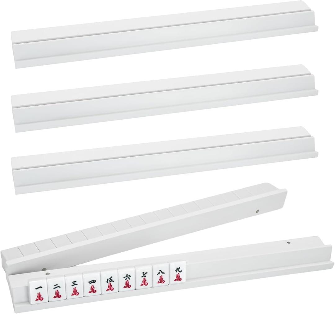 Mahjong Racks with Pushers, Light Green Wooden American Mahjong Tile Pushers and Racks Set of 4, with White Printed Mahjong Racks Drawstring Bag, Mahjong Accessories (Off-White), 19.68" L x 2.55" W x 1.06" H