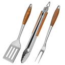 Heavy-duty rosewood barbecue grilling tool set. Extra-thick stainless steel multi-function spatula, fork, and tongs - Essential accessories
