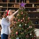 Blulu 10 Inches Purple Christmas Star Tree Topper Xmas Tree Topper Glitter Tree-top Star for Christmas Decorations