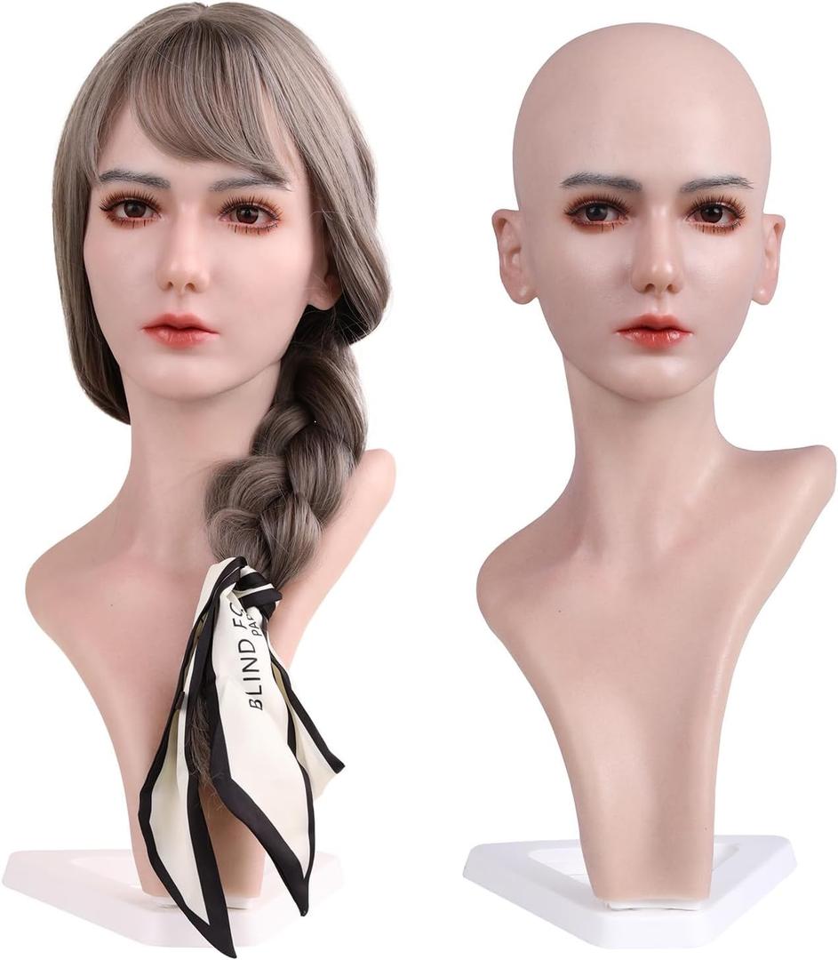 Mannequin Head, Realistic Wig Mannequin Head with Holder, for Jewelry Display Hair Stylists Facial Massage Cosmetology Training