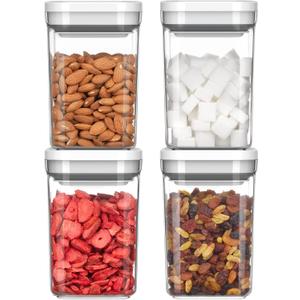 MR.SIGA 4 Pack Airtight Food Storage Container Set, BPA Free Kitchen Pantry Organization Canisters with One-handed Leak Proof Lids, 1L / 33.8oz, Medium, White