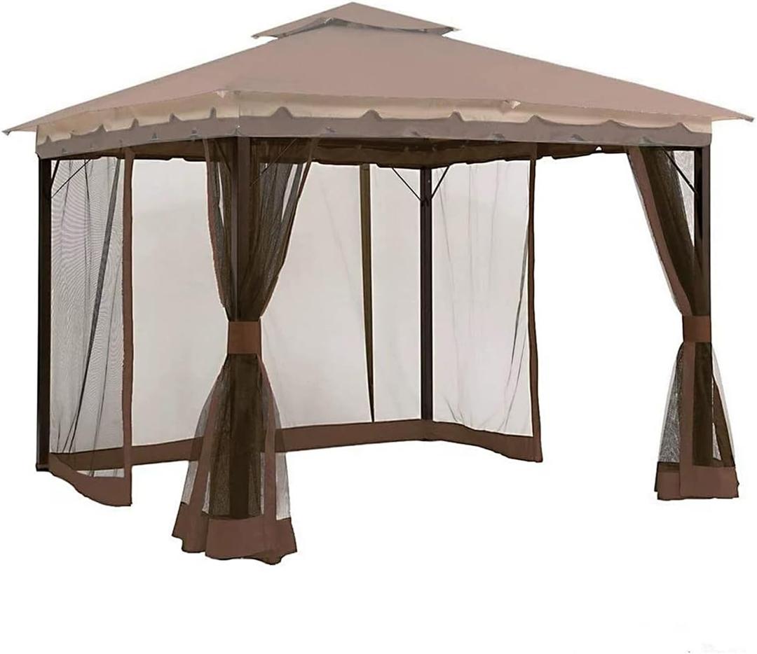 Gazebo Universal Replacement Mosquito Netting,10' x 12' Outdoor Canopy Net Screen 4-Panel Sidewall Curtain, with ZippersExcluding Gazebo (Brown)