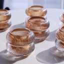 Woho Ribbed Votive Candle Holders Set of 6 for Wedding Table, Amber Tealight Candle Holder Glass for Home Decor, Vintage Tea Lights Candle Holder for Thanksgiving/Fall Decor(Brown, 2.1" H X 2.75" D)