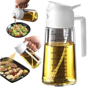 TrendPlain 16oz/470ml Glass Olive Oil Sprayer for Cooking – 2 in 1 Olive Oil Dispenser Bottle for Kitchen Gadgets and Air Fryer Accessories, Salad, BBQ - White